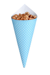 honey sesame seed almonds in a cone