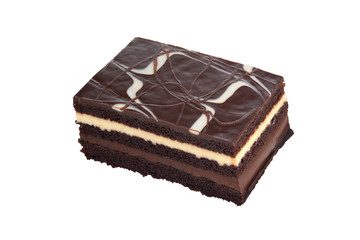 isolated chocolate and vanilla layer cake