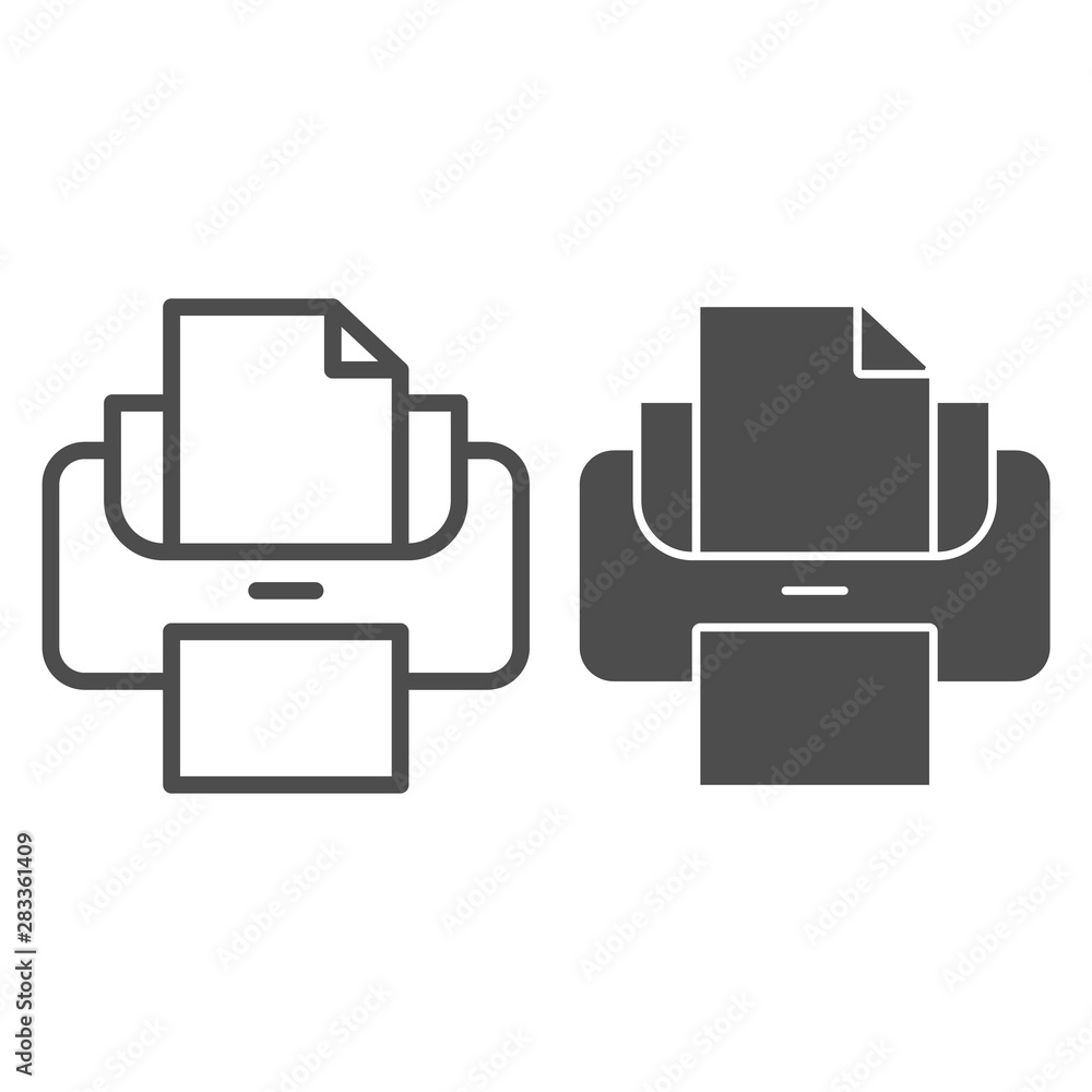 Aufkleber printer line and glyph icon. print vector illustration isolated on white. printout machine outline s