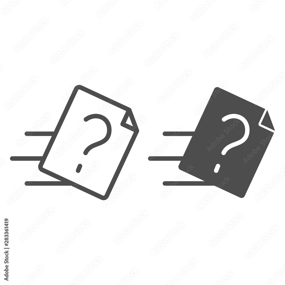 Poster file transfer line and glyph icon. sending document with question vector illustration isolated on wh
