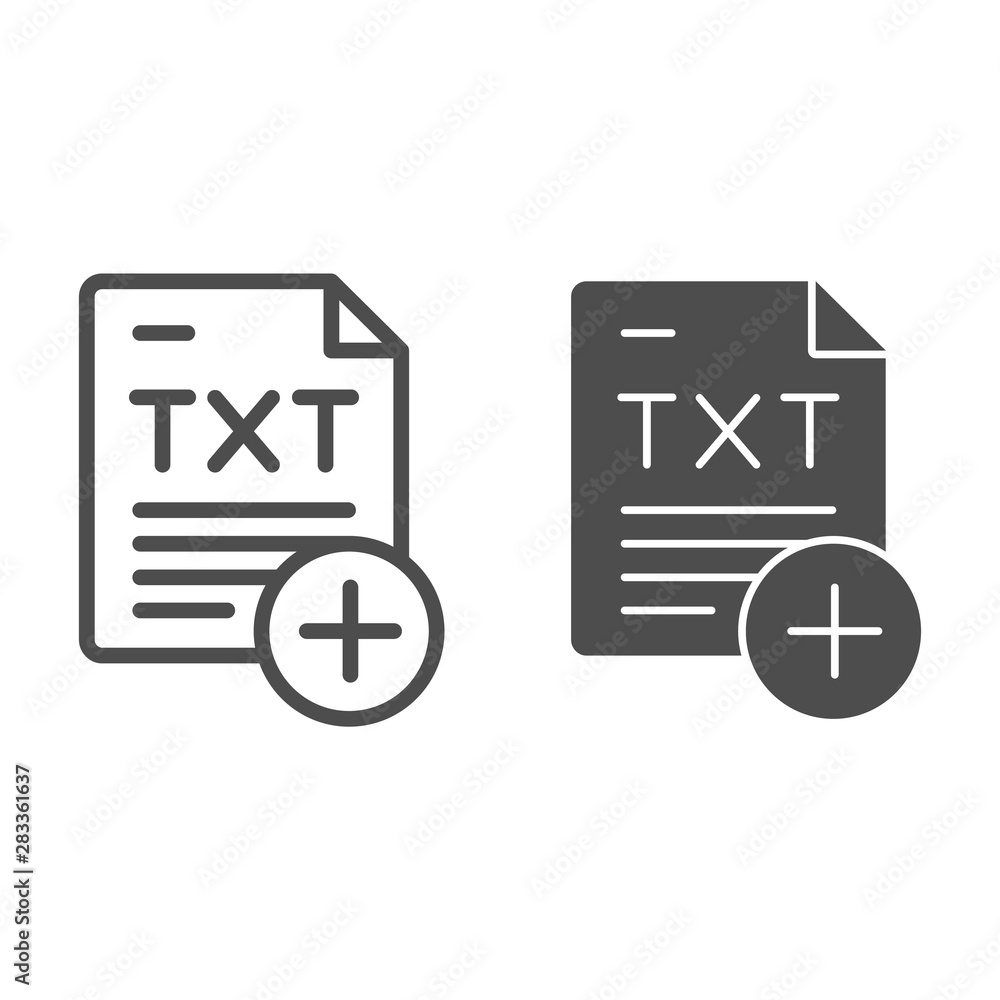 Poster txt document line and glyph icon. file txt format vector illustration isolated on white. add txt fil