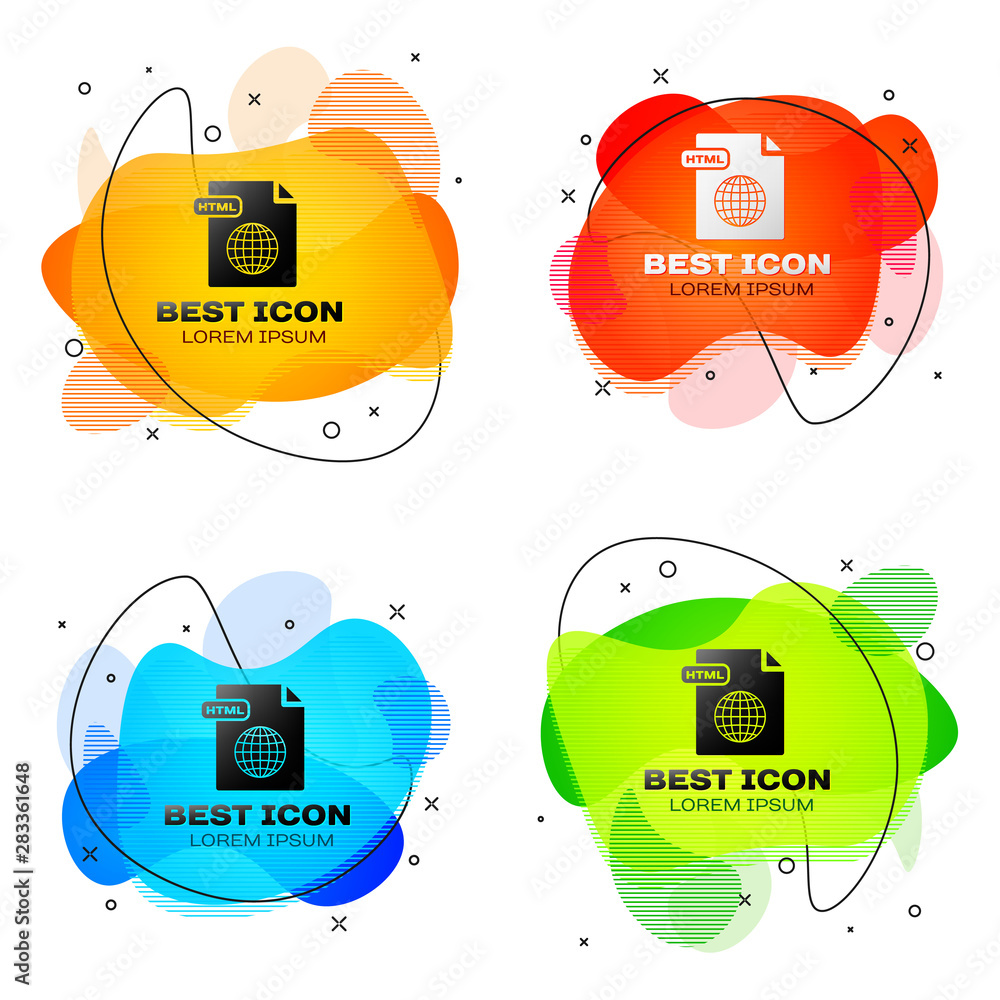 Poster black html file document. download html button icon isolated on white background. html file symbol. 