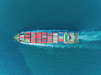 Aerial top view container ship on the sea carrier container for logistics, import export, shipping or transportation. - 283361639
