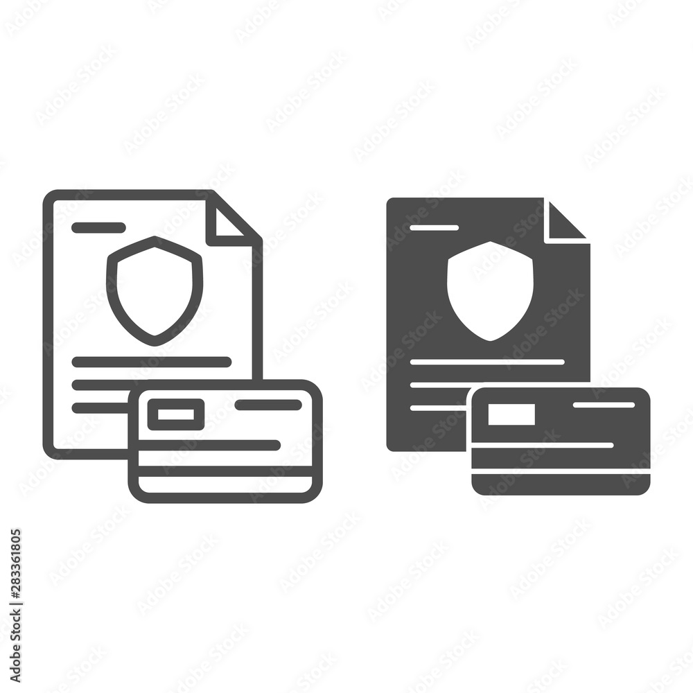 Aufkleber documenting credit card line and glyph icon. plastic card and secure document vector illustration is