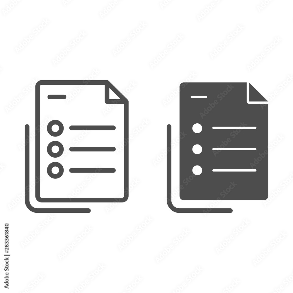 Poster list line and glyph icon. questionnaire document vector illustration isolated on white. checklist wi