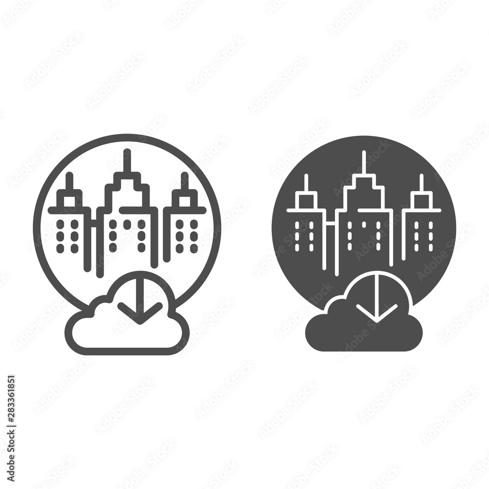 Poster city cloud storage line and glyph icon. city data storage vector illustration isolated on white. dat