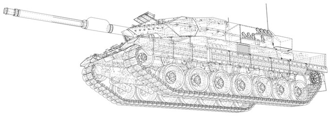 Obraz premium Armored tank technical wire-frame. Vector rendering of 3d.