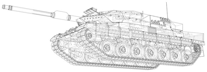 Armored tank technical wire-frame. Vector rendering of 3d.