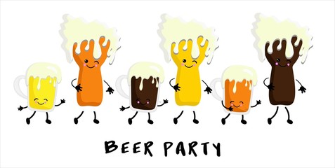 set of cartoon mug of beer mascot on white background.