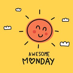 Awesome Monday cute sun smile doodle style vector illustration