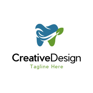 LEAF DENTAL LOGO DESIGN, Nature Dental Logo Template Design Vector	
