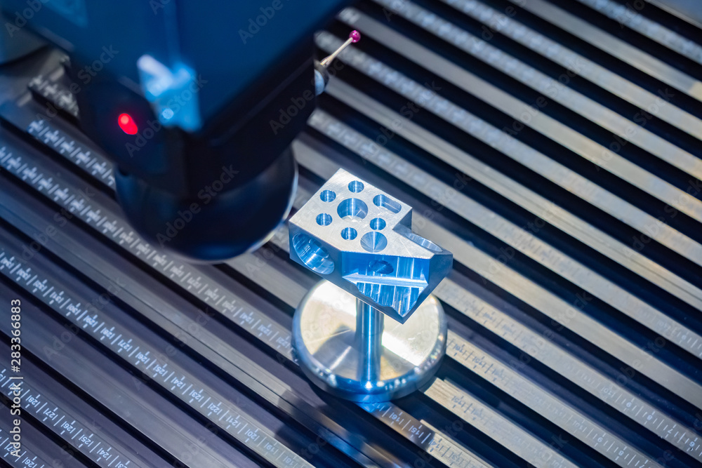 Poster 3d detail measurement. 3d measurement of metal billet. equipment for measuring three-dimensional mod