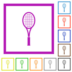Single tennis racket flat framed icons