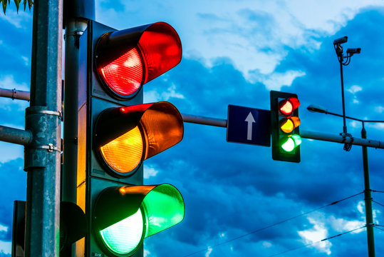 Traffic lights over urban intersection