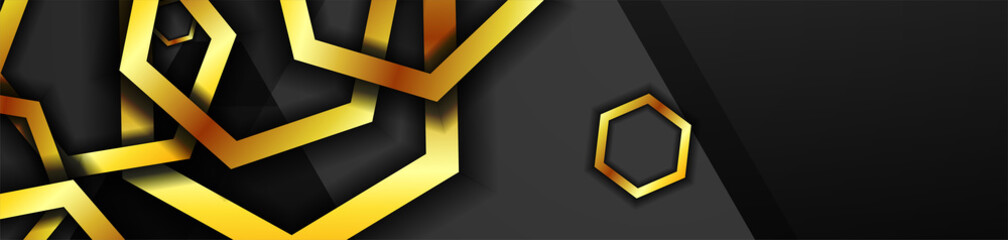 Set banner vector with hexagon gold color and black background. suitable for any background. cover design in EPS 10. space for text