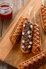 Waffle pops with jam dip