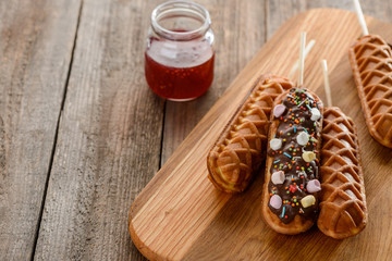 Waffle pops and jam dip