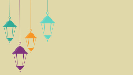 Eid mubarak calligraphy with mosque upon moon on turquoise background, happy holiday 