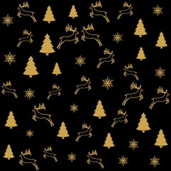 Golden New Year seamless pattern for gift wrapping or cards for the holidays. Easy style in one line, hipster style.