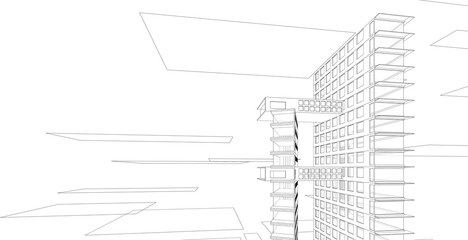 architecture background 3d illustration, sketch line geometric, architectural background