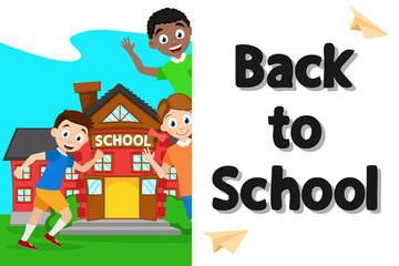 Schoolchildren playing at school, white background with place for text.