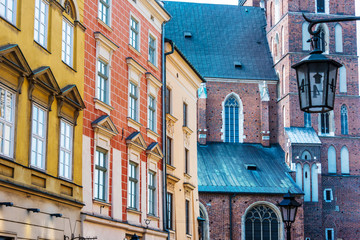 Historic architecture of the old town in Krakow, Poland