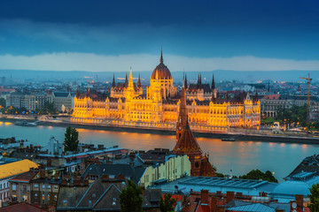 Fototapeta na wymiar Panoramic view of Budapest after sunset