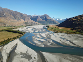 Aerial view Matukituki valley and Mount Aspiring national Park, New Zealand