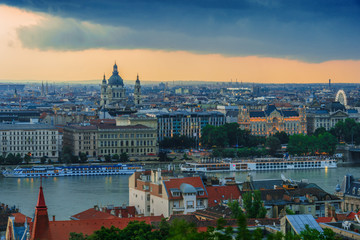 Panoramic view of Budapest after sunset