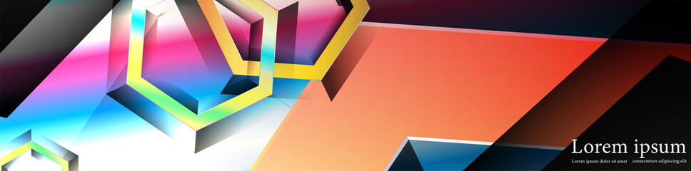 Vector banners with colorful hexagon backgrounds. suitable for any background. black blank space for your text