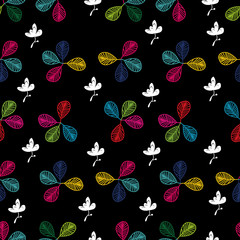 Multicolor leaf seamless pattern with white dots on dark background colorful pattern
