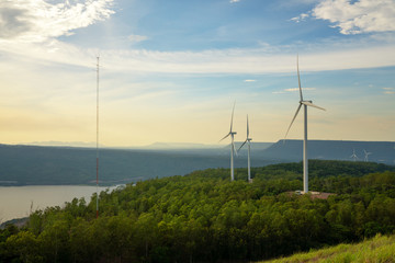 Windmill production energy electricity at Lamtakong Reservoir, Nakhon Ratchasima, Thailand