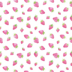 Strawberry sweet fruits watercolor drawing seamless pattern isolated on white background