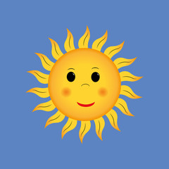 smiling yellow sun on blue background