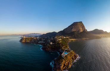 Panoramic view of the coastline and beach of Joatinga in Rio de Janeiro with its beautiful picturesque natural richness