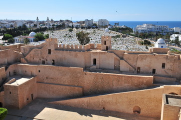 View over Monastir from Ribat fortress, islamic cemetary and Bourguiba-Mausoleum