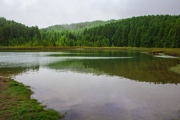 view over Lagoa Do Canario on the island of Sao Miguel, Azores, Portugal