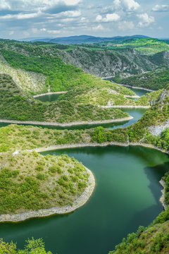Meanders of river Uvac in Serbia vertical