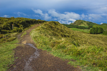 Fototapeta na wymiar view over the beautiful landscape of Serra Devassa, Sao Miguel Island, Azores, Portugal