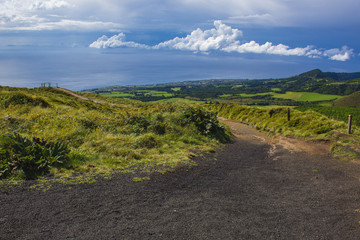Fototapeta na wymiar view over the beautiful landscape of Serra Devassa, Sao Miguel Island, Azores, Portugal
