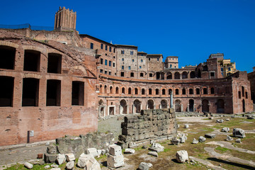 Fototapeta na wymiar Ancient ruins of the Market of Trajan thought to be the oldest shopping mall of the world built in in 100-110 AD in the city of Rome