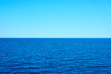 Tropical blue sea and clear blue sky horizon. Copy space.