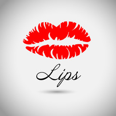 Red lips, sexy woman's kiss with birthmark, flat style, vector illustration. Beauty logo. Element design lips