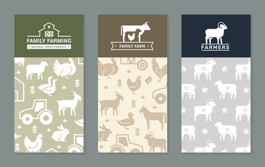 Fototapeta premium Set of vector banners with backgrounds on rural themes, farm backgrounds, family farming.