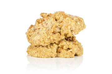 Group of two whole homemade oat crumble biscuit isolated on white background