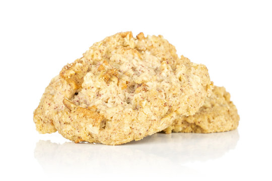 Group Of Two Whole Oat Crumble Biscuit Isolated On White Background