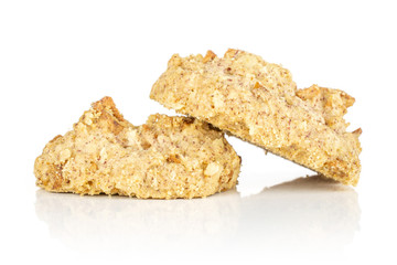 Group of two whole sweet oat crumble biscuit isolated on white background