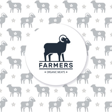 Logo of a farm or shop with a ram and a place for text on the background.