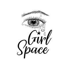 Obraz premium Girl Space. Vector illustration. Lettering. Ink illustration.