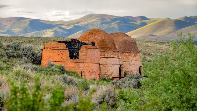 Charcoal kilns in the Lemhi mountains of Idaho in the late evening